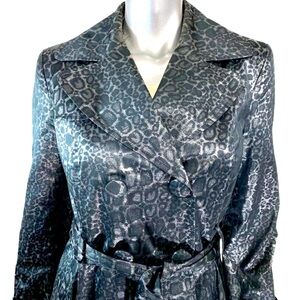 Helene Berman Animal Print Gray Black Lightweight Double-breasted Trench Coat L